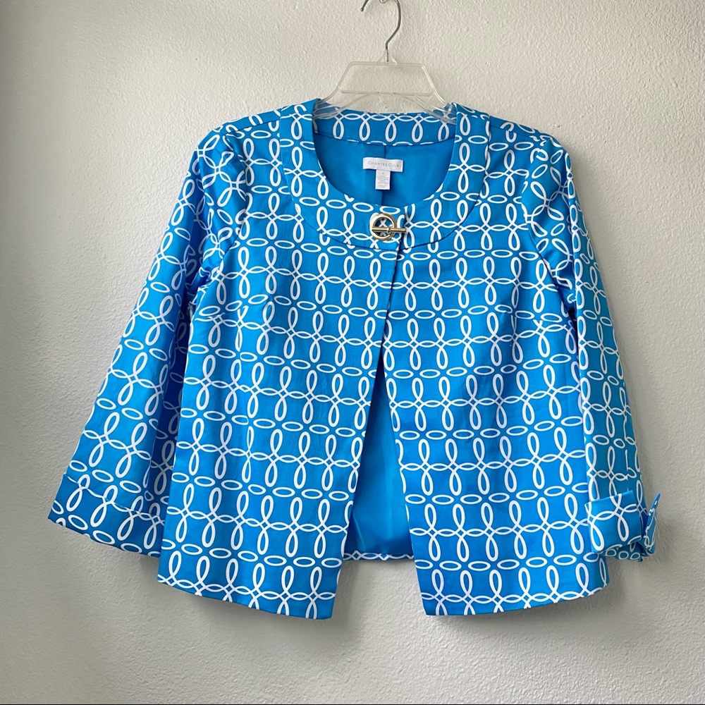 198. NWOT Blue & White patterned 3/4 Sleeve Open Jacket Top